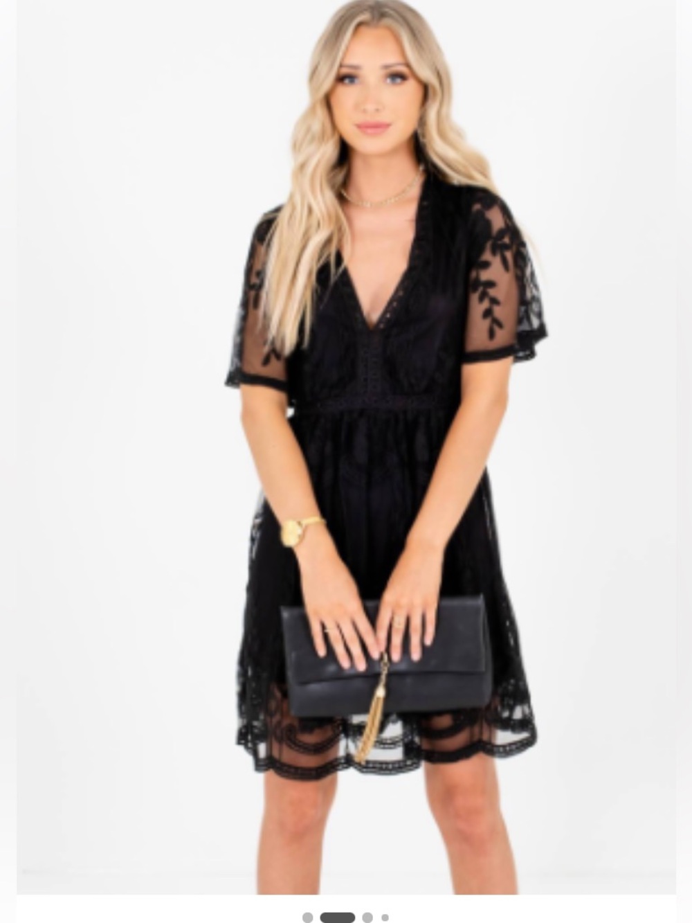 Honey Punch Black Lace Midi Dress with V-Neck